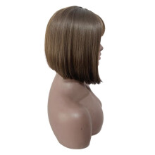 WIND FLYING Short Straight Synthetic Bob Wigs with Bangs Cool Brown Wig for Women Heat Resistant Synthetic Natural Looking