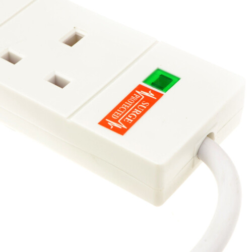 kenable Surge Protected 4 Gang Way Mains Extension Socket UK 13A White  1m 1