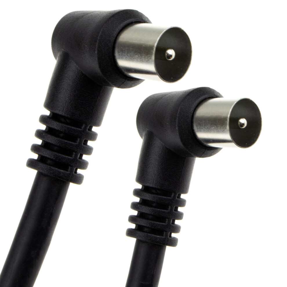 Kenable Rf Fly Lead Right Angle Male Plug To Plug Coaxial Tv Freeview Cable 2M Black