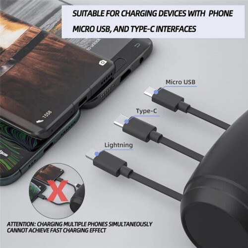 3 in 1 Car Shrinkage Cable Box Charging Cable Box Multi Port Highly Compatible Auto Retract 2