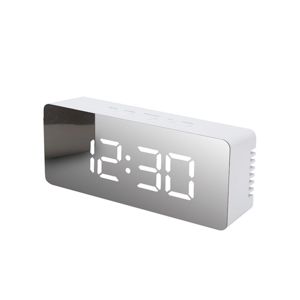 Semoic Led Mirror Digital Clock Bedroom Office Travel Electronic Table Clock Desktop Alarm Clock Temperature Function, White