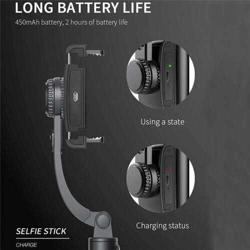 Gimbal Stabilizer Selfie Stick Foldable Wireless Tripod with  Shutter Monopod for IOS Android 2