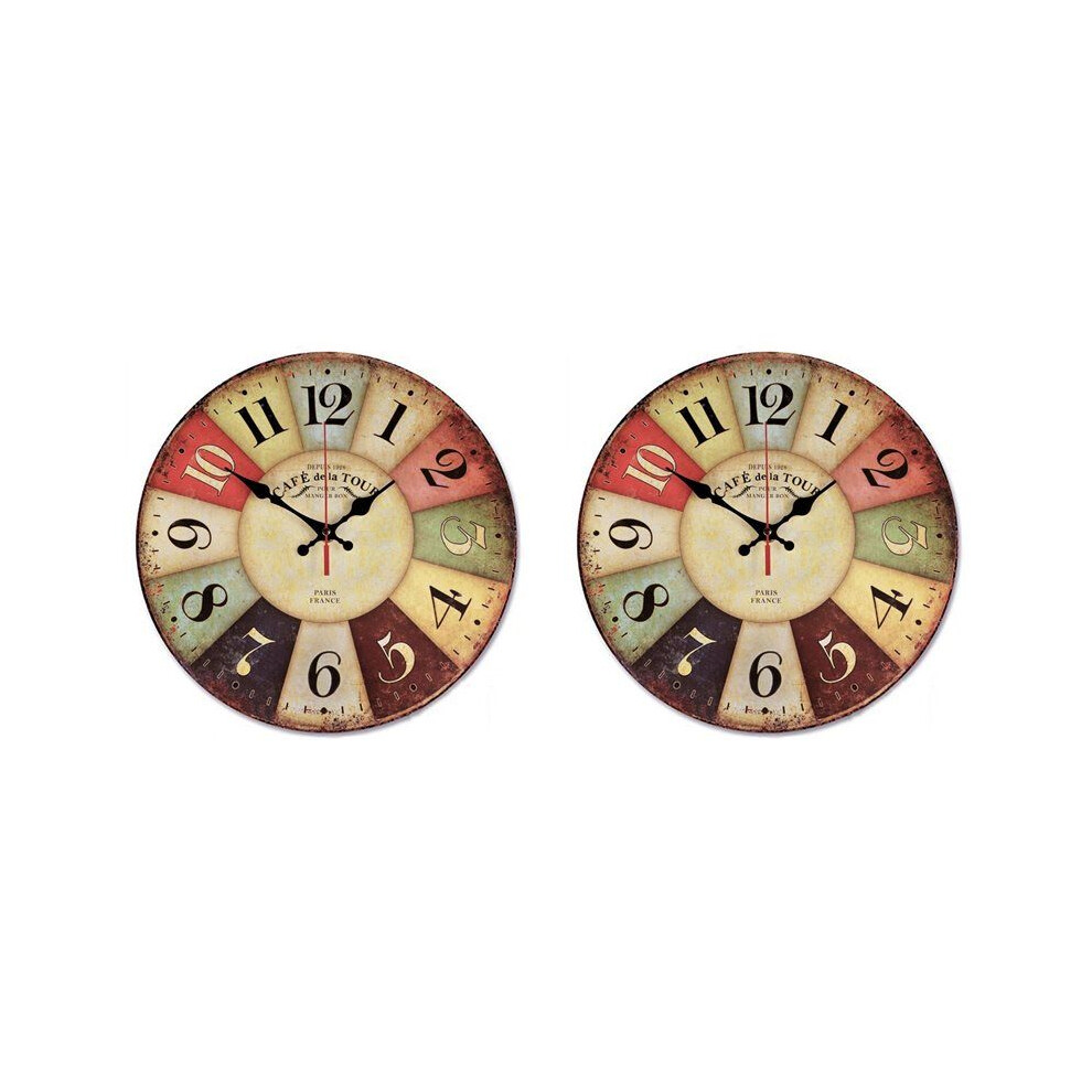 Semoic 2Pcs 12 Inch Retro Wooden Wall Clock Silent Non Ticking Wall Clocks Wood Analog Battery Operated