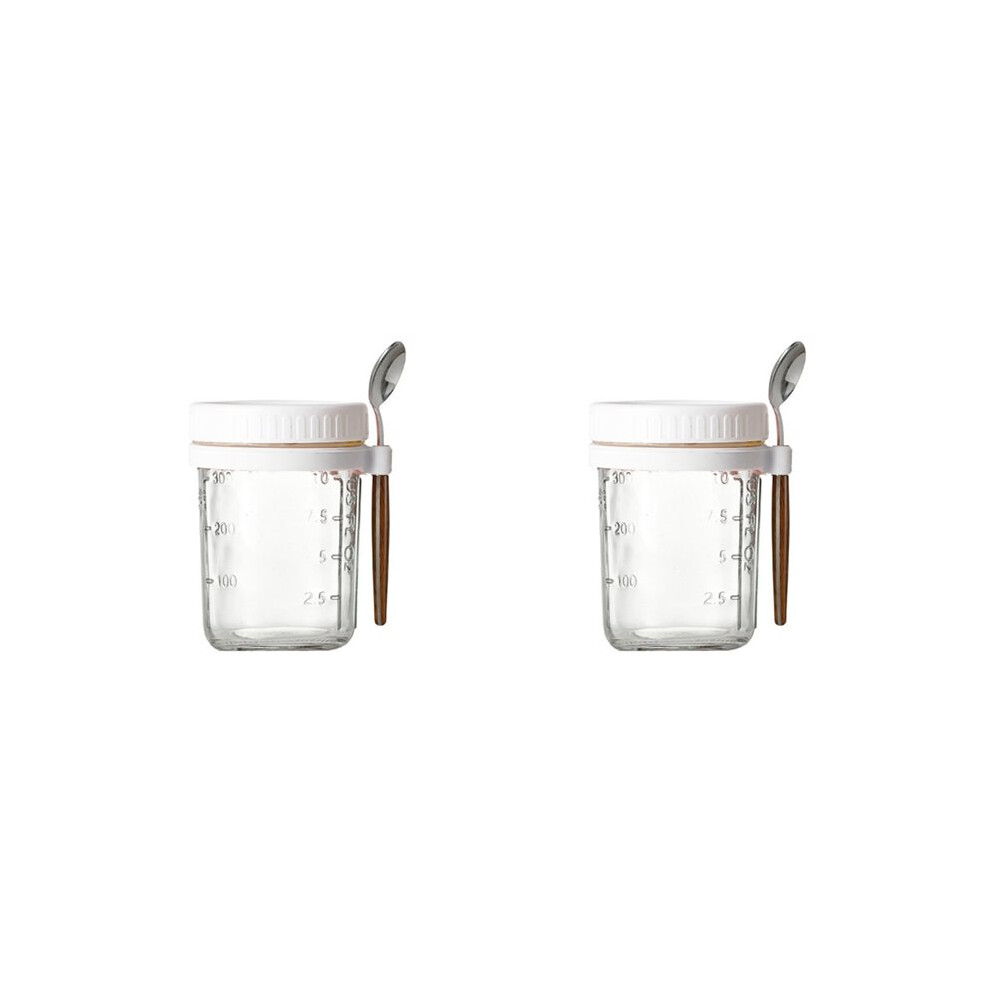 Istovo White 2Pcs Breakfast Cup Container Airtight Oatmeal Jar With Cover And Spoon Portable Oatmeal Cup For Salads Cereal