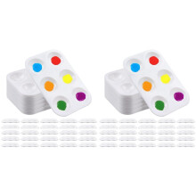 50 PCS Plastic Paint Palettes, 6 Rectangular White Tray Palettes for DIY and Art Painting Party Watercolor