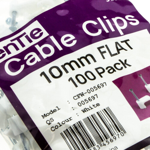 FLAT White 10mm Cable Clips for 2.5mm2 Twin & Earth Cables [100 Pack] 1