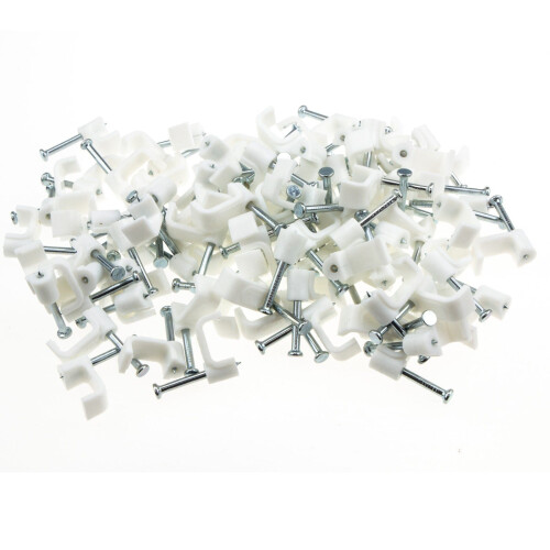 FLAT White 10mm Cable Clips for 2.5mm2 Twin & Earth Cables [100 Pack] 2