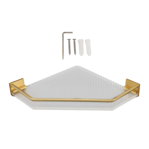 Acrylic Corner Floating Shelf Gold, Wall-Mounted 1