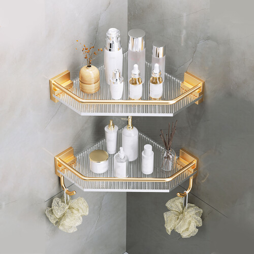 Acrylic Corner Floating Shelf Gold, Wall-Mounted 2
