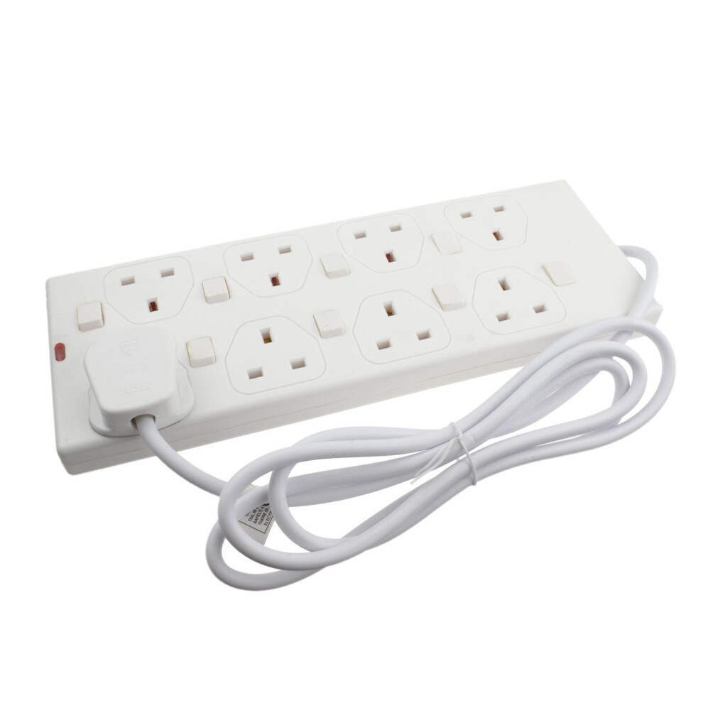 Kenable Individually Switched 8 Gang Mains Power Outlet Extension Lead 2M