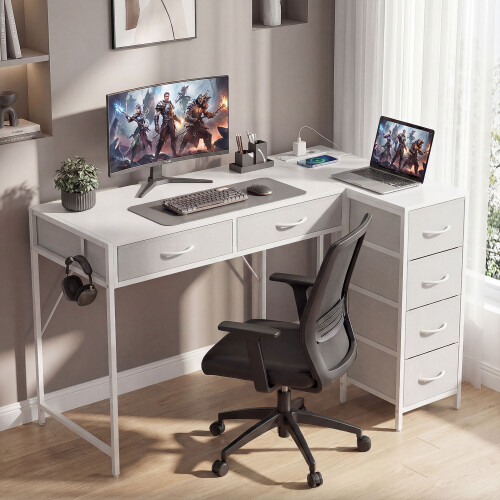 Homcom Escritorio en L Blanco 126 x 48 x 80 cm 2