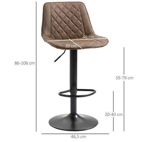 Homcom Taburetes de Bar Marrón 46.5 x 51 x 106 cm 2