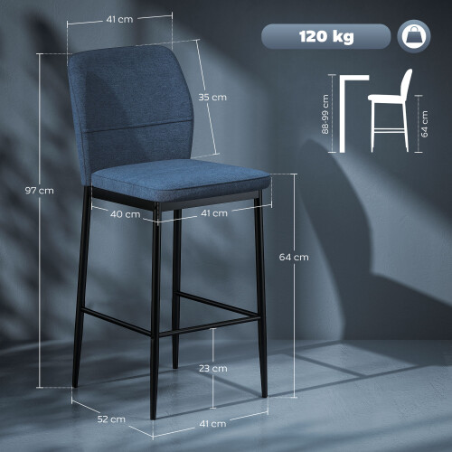 Homcom Taburetes de Bar Azul 41 x 52 x 97 cm 2