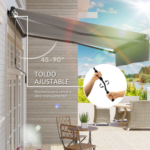 Outsunny Toldo Manual Retráctil Gris 295 x 200 x 400 cm 2
