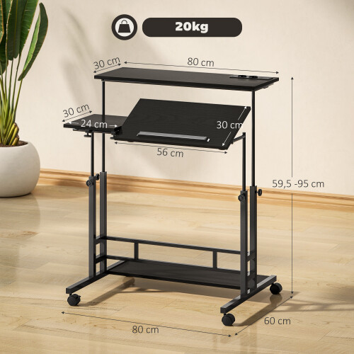 Homcom Escritorio Elevable Negro 80 x 60 x 95 cm 2