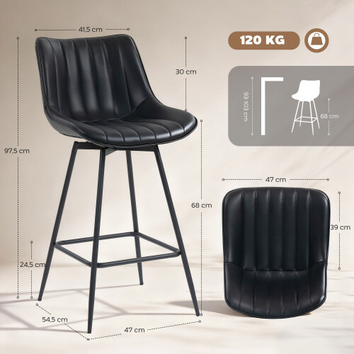 Homcom Taburetes de Bar Negro 47 x 54.5 x 97.5 cm 2