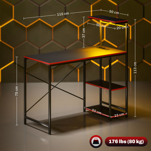 Homcom Mesa Gaming Negro 110 x 50 x 113 cm 2