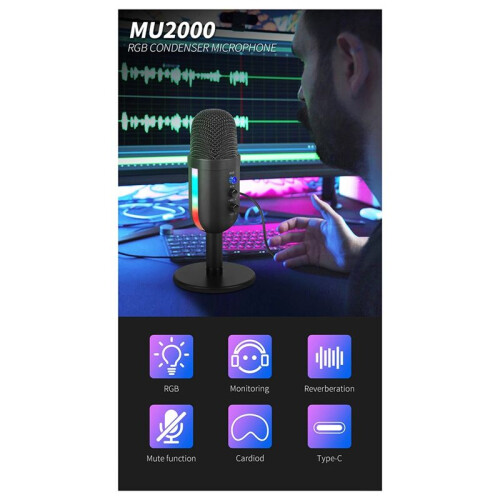 Microfono da Gioco RGB per PC, Registrazione di Computer, Microfono A Condensatore USB, Podcaster, per Essere Influencer, Giocatori, Microfono da 1