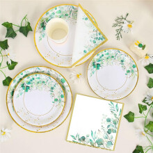 Green Paper Plates Set for 24 People,Sage Green Paper Plates and Napkins Cups Set for Birthday Party Supplies,Wedding
