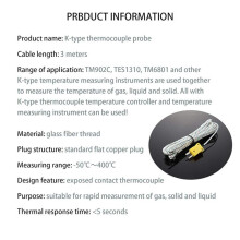 10 Stück 3 Meter K-Typ Thermoelement Temperaturfühler Sensor K-Typ Messbereich -50 Bis 400 Grad Celsius, mit TM902C