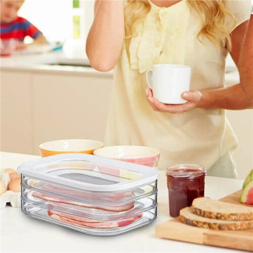 2X Lunch Meat Container for Refrigerator Bacon Preservation Box Bacon Storage Keeper Food Storage Solution Detachable 2