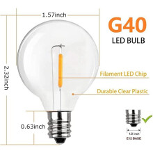 Ampoules de Remplacement LED G40, Ampoules Globe Incassables à Culot à Vis E12 pour Guirlandes Lumineuses Extérieures, Blanc Chaud, Paquet de 60