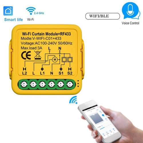2X Tuya  WiFi RF433 Curtain  Module Control for Electric Roller Shutter Blind Motor Works with Alexa 2