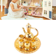 2 Sets 1:12 Dollhouse Miniature Tea Cup Set, Gold, Metal, 3cm Diameter