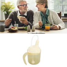 Yellow 300ml Drinking Aids Feeding Cup with Long Straw & Choking Proof