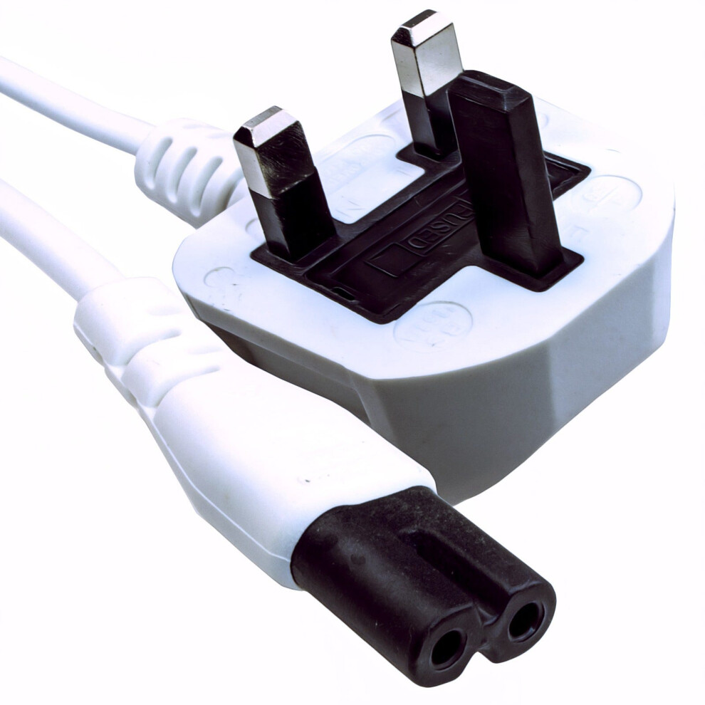 Kenable Figure 8 Power Cable Uk Plug To C7 Lead For Led Or Smart Tv 1M White