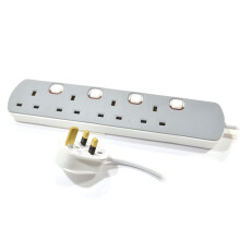4 Gang Mains Extension Lead 4 Way UK Power Sockets Switched 2m