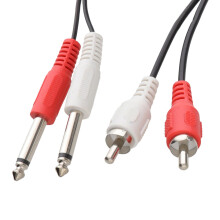 Twin 6.35mm MONO Jack Plugs to RCA Phono Plugs OFC Audio Cable 2m