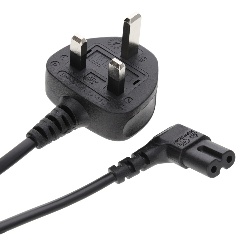 Power Cord UK Plug to Right Angle Figure 8 Fig of 8 Lead Cable C7  5m
