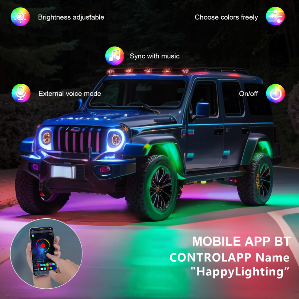 8Pcs Multicolor Led Rock Lights Waterproof App Bt 24 Key Controller 9471388590659