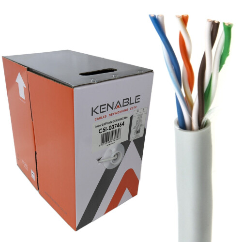 kenable Indoor Ethernet Cable Reel Network LAN UTP CAT5e-CCA Solid 305m Grey