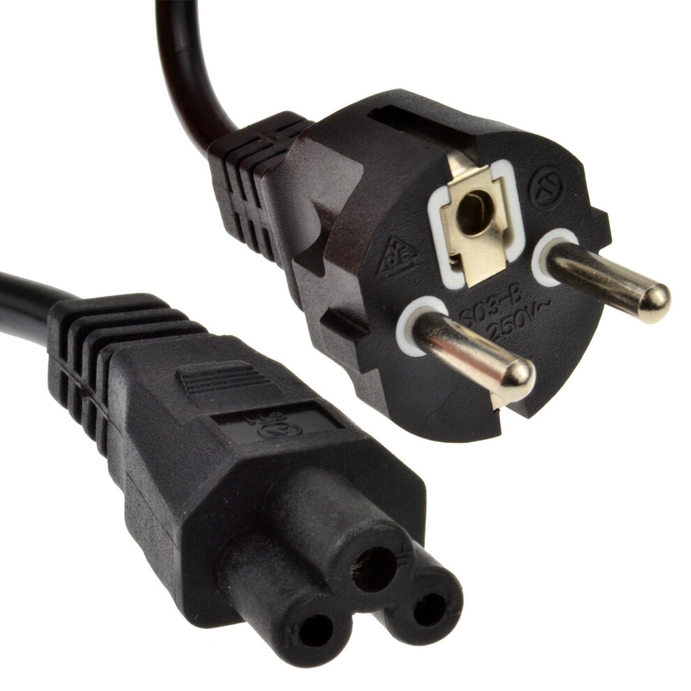 Kenable Power Cable Right Angled Schuko Eu Plug To C5 (Cloverleaf) 0.75Mm Lead 2M Black