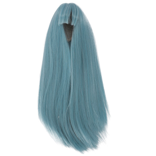 Doll Long Straight Wig with Bangs, Light Grey Blue, 18.5-21cm 1