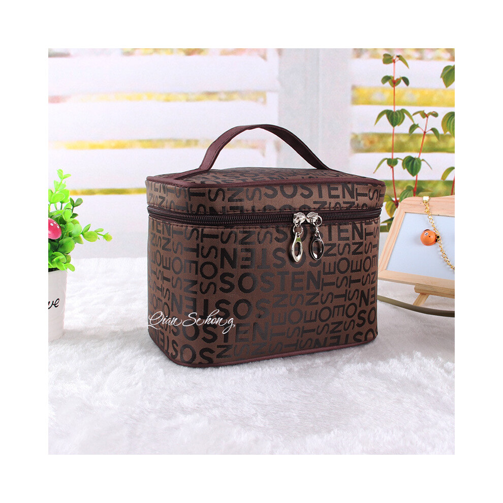(Dark Coffee) Makeup Capacity Large Bag Stylish Womens Travel Storage Toiletries Box Portable