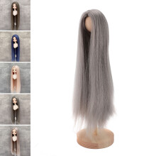 Long Straight Doll Wig 1/4 for 7-8in BJD Dolls High Temp Silk Gray DIY Styling
