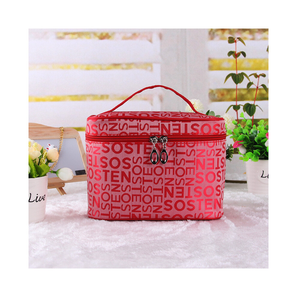 (Red) Makeup Capacity Large Bag Stylish Womens Travel Storage Toiletries Box Portable