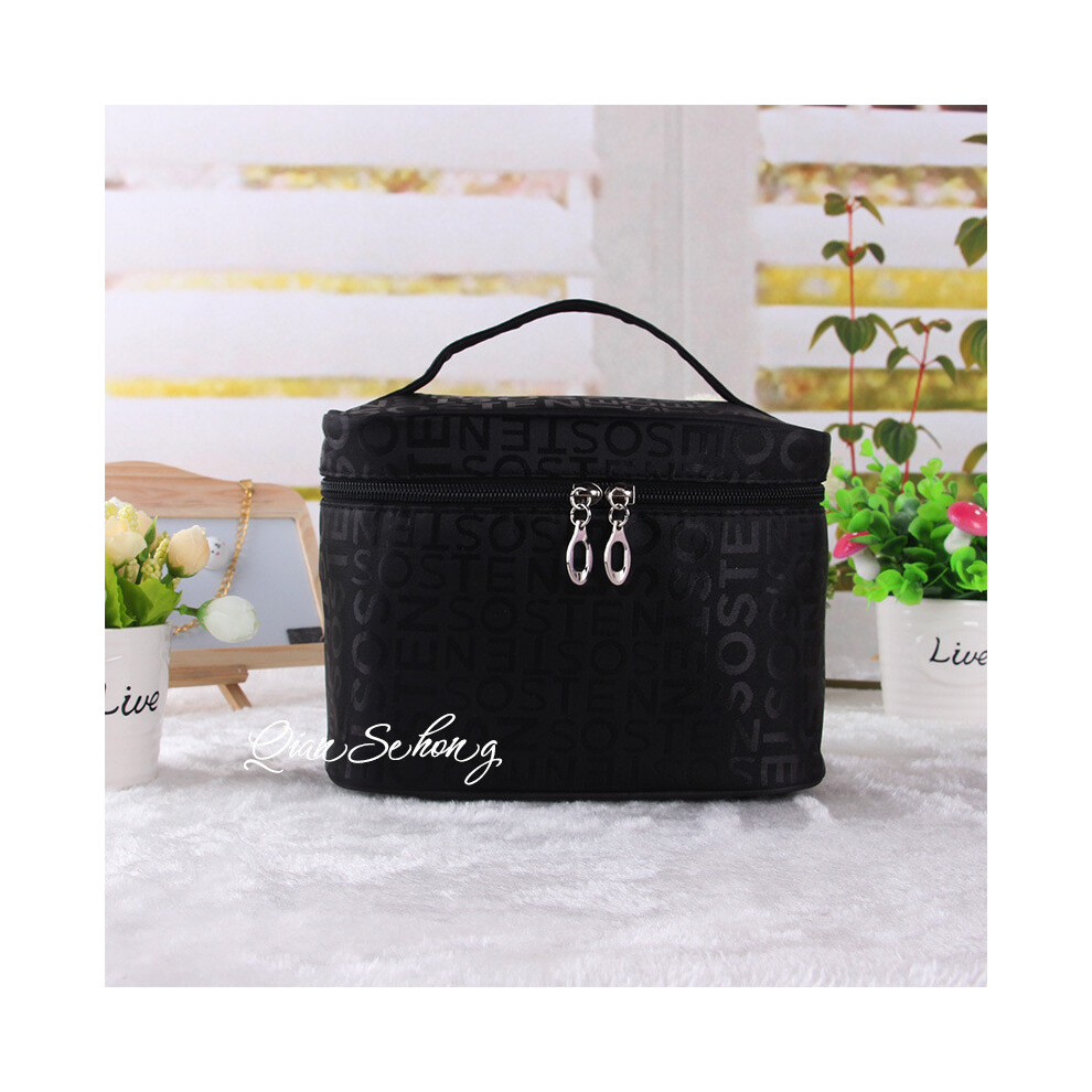 (Black) Makeup Capacity Large Bag Stylish Womens Travel Storage Toiletries Box Portable