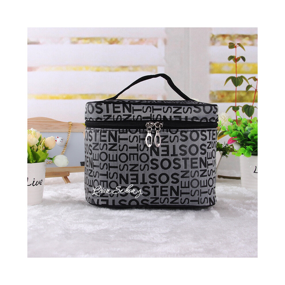 (Grey) Makeup Capacity Large Bag Stylish Womens Travel Storage Toiletries Box Portable