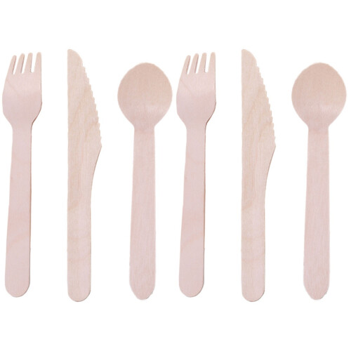 300Pièces Ensemble Jetable Bois Beige Couverts Pour Barbecue