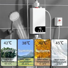 Chauffe-Eau Instantané 5500 W Puissance Portable pour Salle de Bain, Douche et Cuisine IP4 éTanche LCD Affichage NuméRique Prise Ue