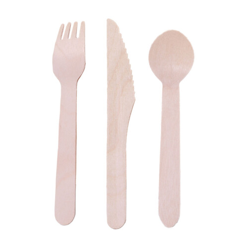 300Pièces Ensemble Jetable Bois Beige Couverts Pour Barbecue 1