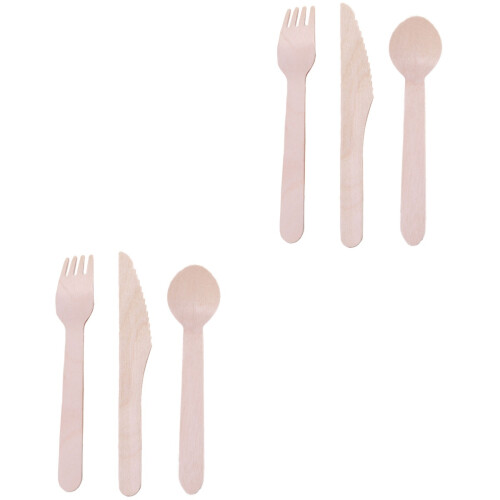 300Pièces Ensemble Jetable Bois Beige Couverts Pour Barbecue 2