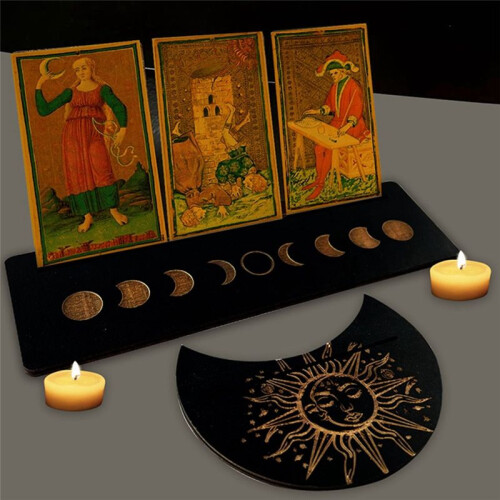 Moon Shaped Wooden Base Display Stand Tarot Card Wooden Base Bracket Rectangular Display Stand,A 2