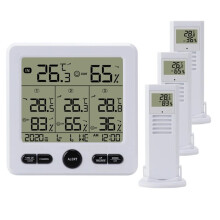 Wetterstation für Innen- und AußEnbereiche, Kabellose Sensoren, Digitales Thermometer, Hygrometer, LED-LCD-Display, Thermometer (Weiß)