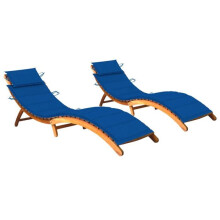Silla larga - HELLOSHOP26 - Lote de 2 - Acacia maciza - Plegable - Cojines azules incluidos