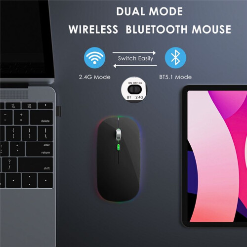 BT5.1+2.4Ghz Wireless Mouse with Mouse Jiggler,Rechargeable 2.4G Mouse, Mouse Mover for USB-Enabled Computer,Black 1